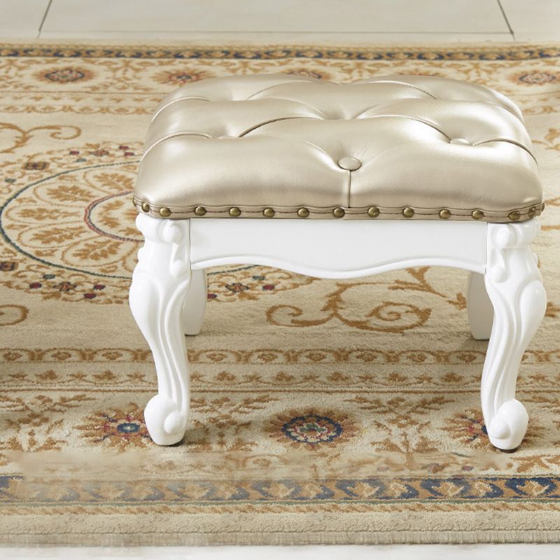 Mid-Century Modern Ottoman Faux Leather Tufted Upholstered Nailhead Trim Rectangle Ottoman