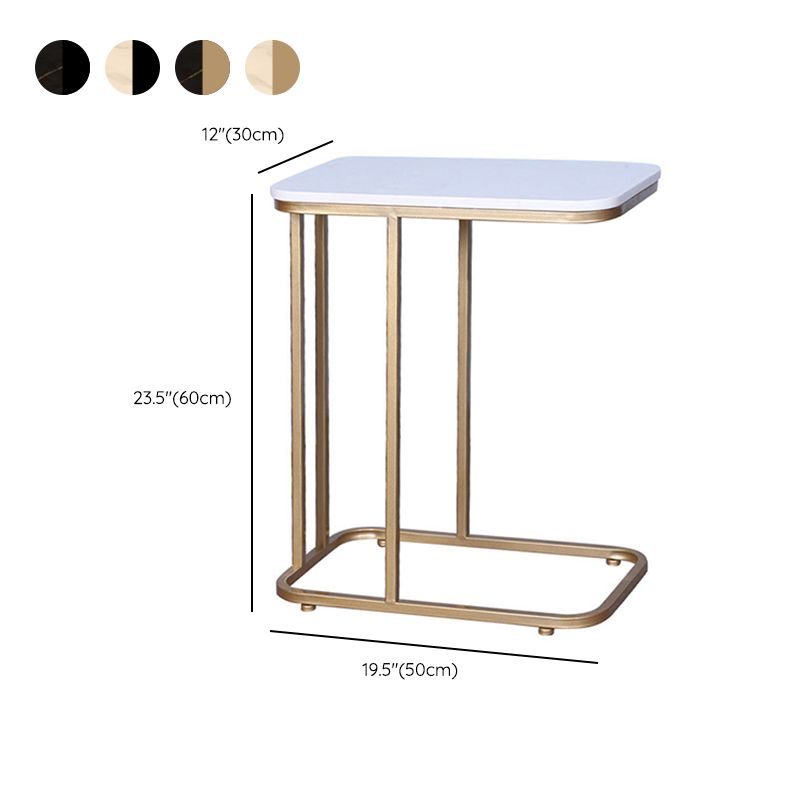 23.62" Tall Marble Top Side Accent Table Metal Frame End Table
