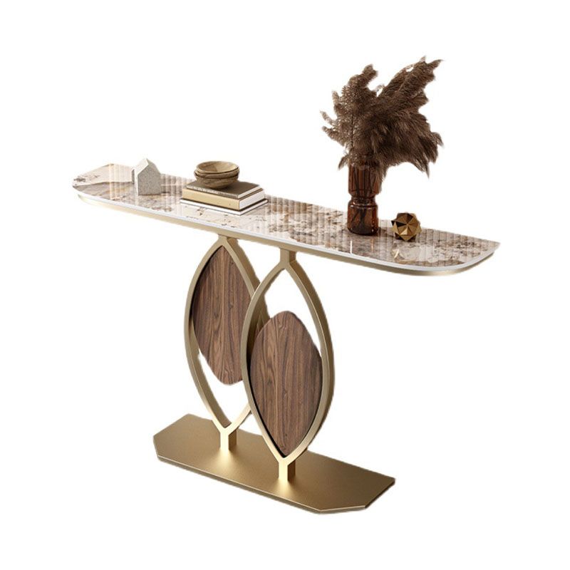 Glam Iron Console Sofa Table Half Moon Stone Console Accent Table for Hall