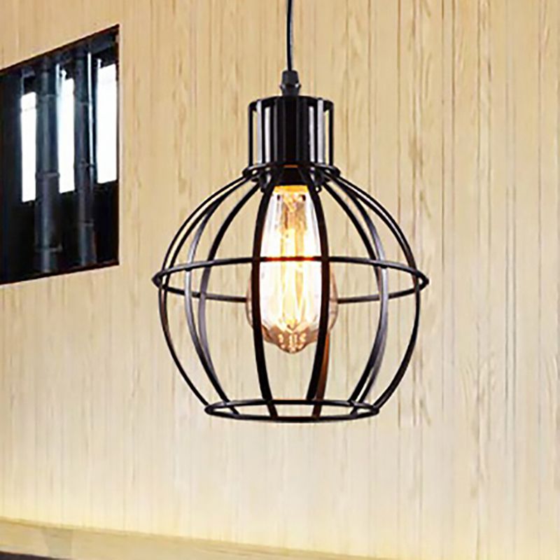 Schwarzes Finish 1 Glühbirne Anhänger hängende leichte Industrie -Metallkäfig -Käfig -Schatten Deckenlampe für das Restaurant
