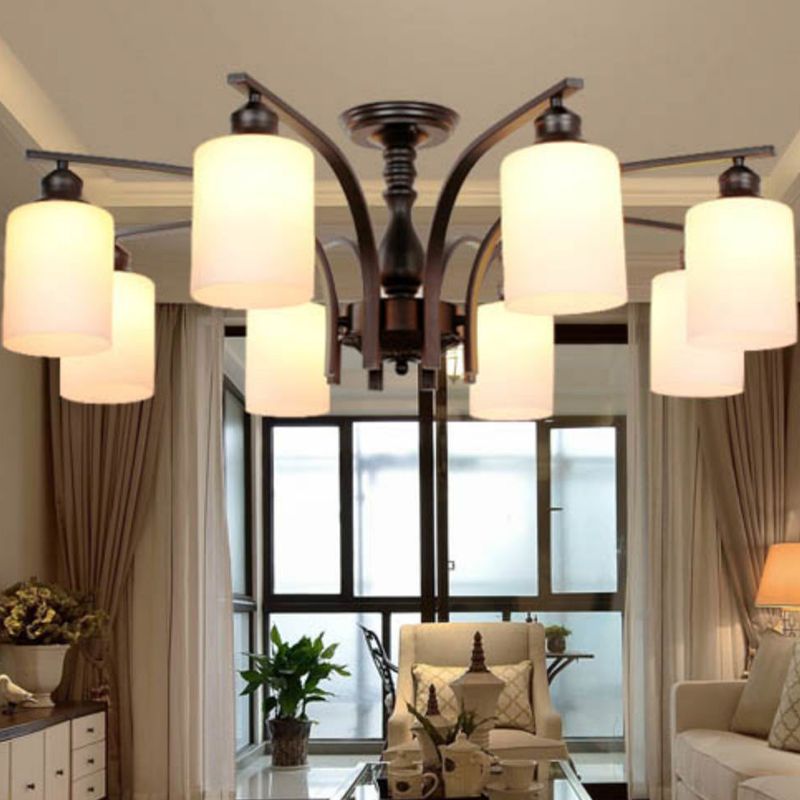 Retro Black Techo Flush Ligero de vidrio blanco Luz de semi descarga Luz