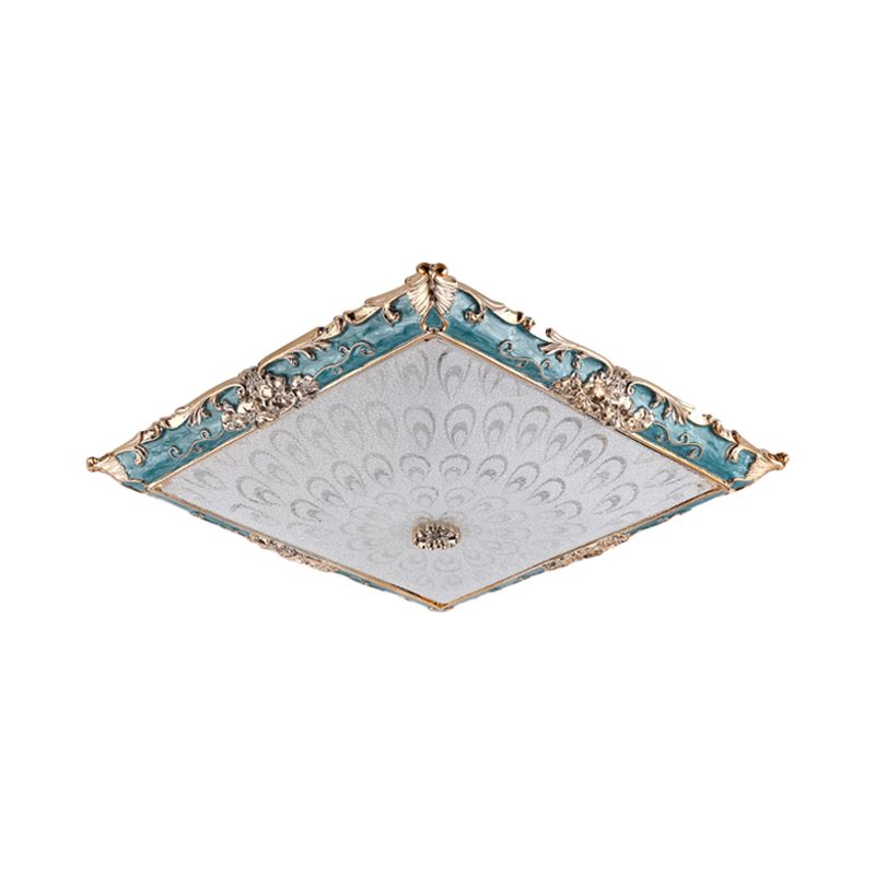 Traditional Square Flush Ceiling Light White Glass LED Flush Mount Lighting Fixture in Green, 16"/19.5" Width