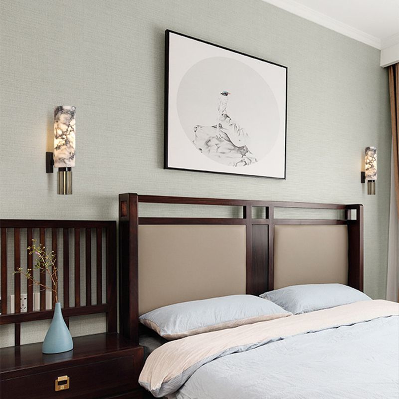 Cylinder Sconce Light Fixture Modern 1-Light Wall Mounted Lamp with White Stone Shade