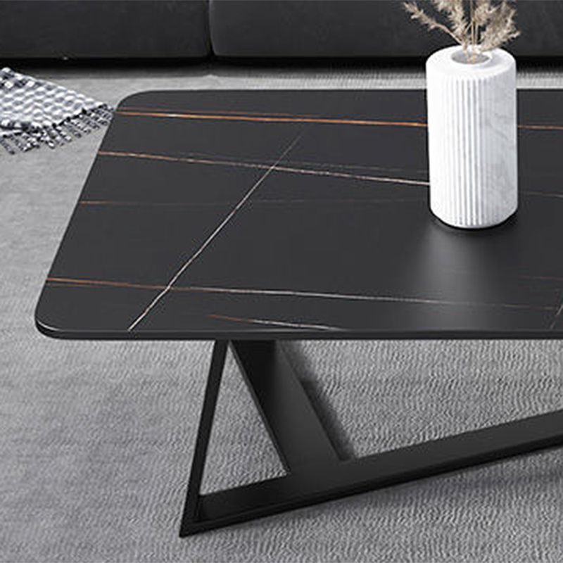 Glam Style Slate Top White Gold/black Top Black Metal Footer Coffee Table
