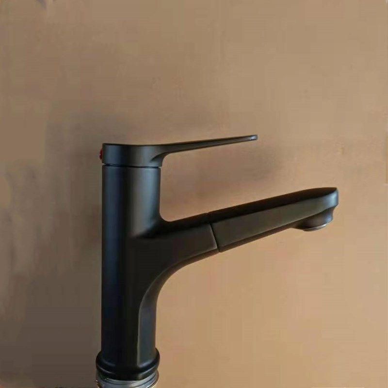 Modern Style Vessel Sink Faucet Lever Handle Copper Retractable Low Arc Vessel Faucet