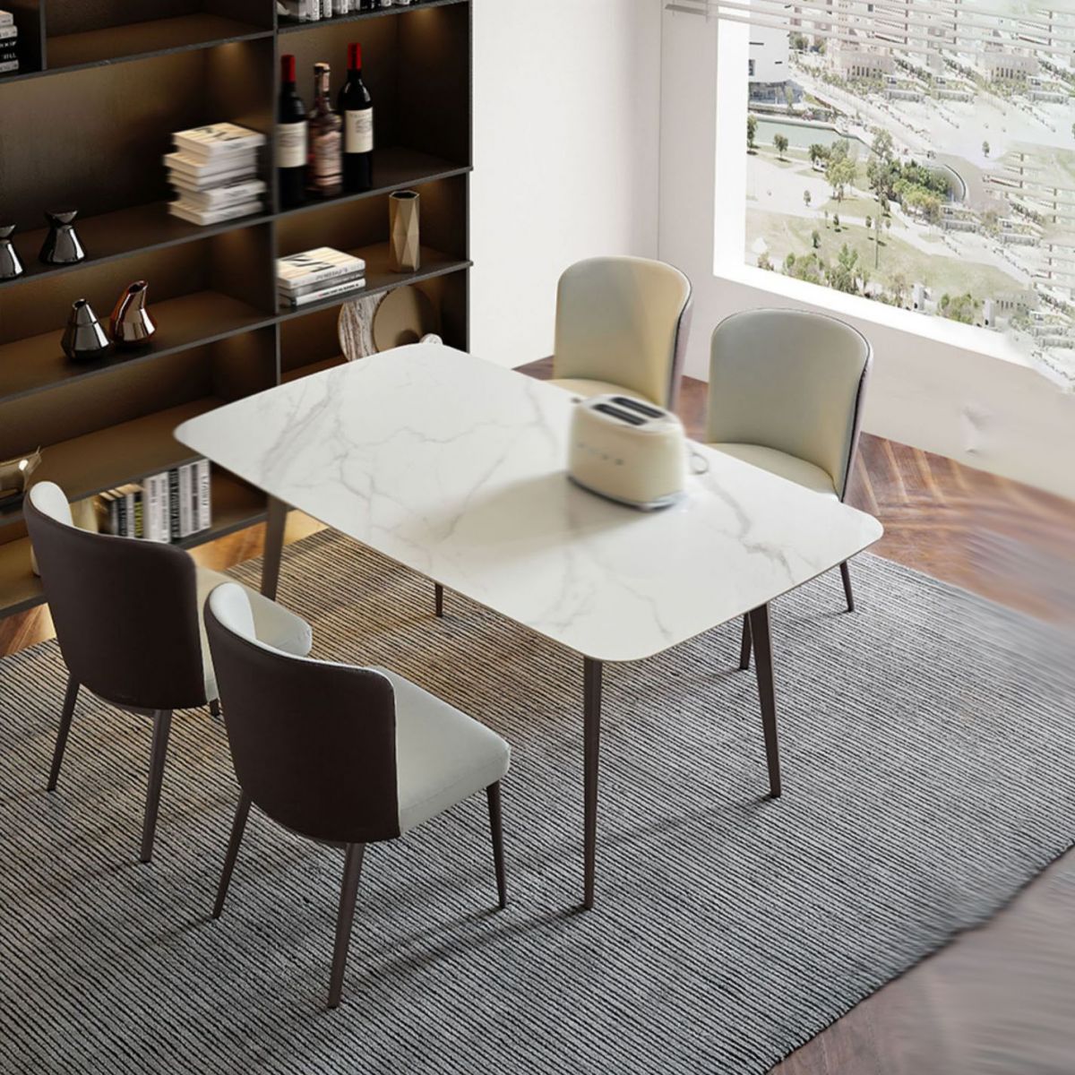Nordic Dining Set 1/4/5 Pieces Sintered Stone Dining Table with Leather Chairs