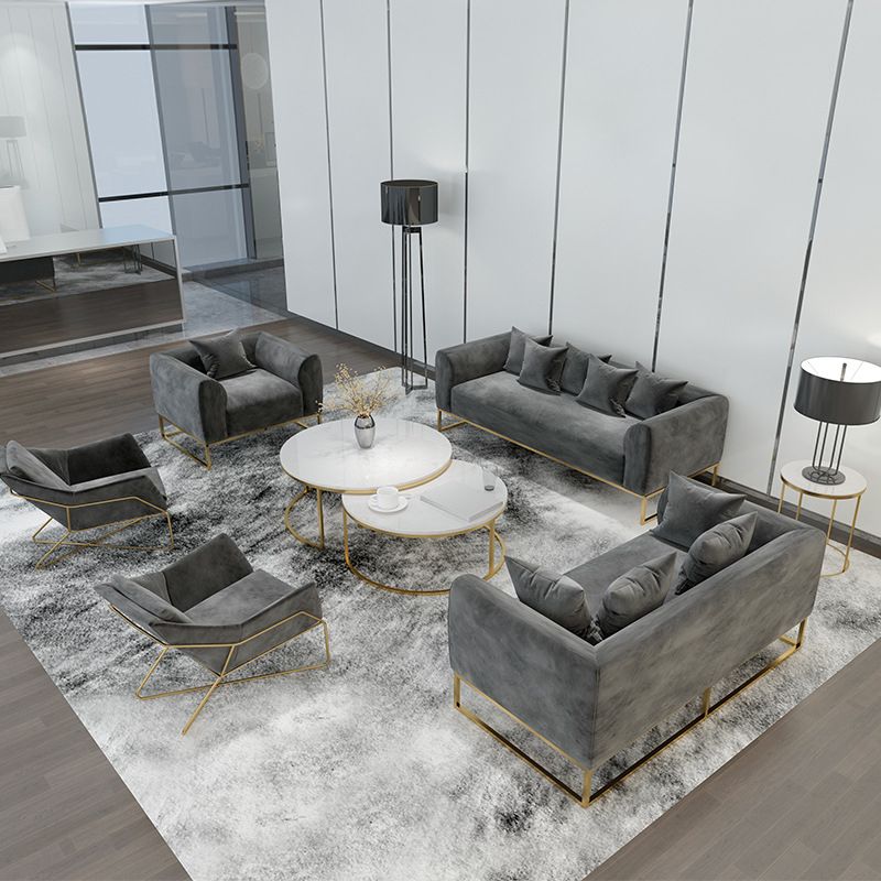 Golden Frame Sofa with Pillow Back and Tuxedo Arm for Apartment