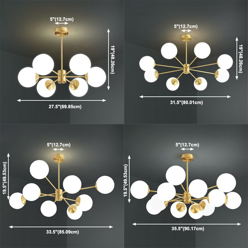 Globe kroonluchter verlichtingsarmaturen Designer Style Multi-Hoofd Suspension Light met witte glazen schaduw