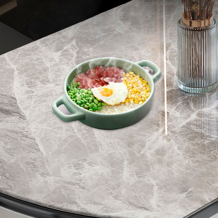Modern Round Expandable Retractable Stone Top Dining Table with Black Wood Base