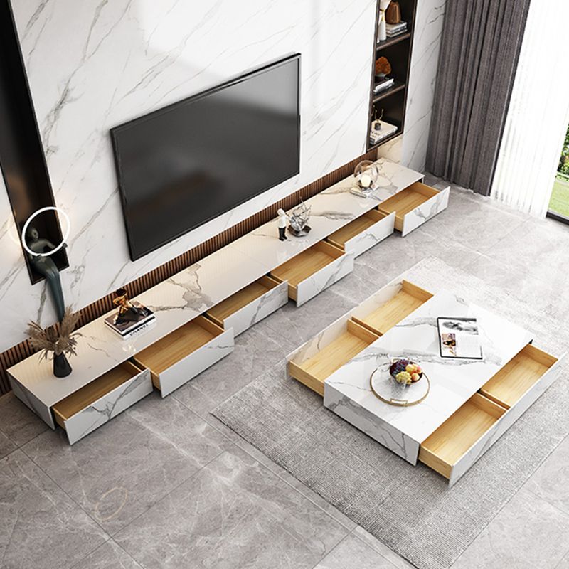 Contemporary Style Stone TV Stand Enclosed Storage TV Cabinet with Drawers