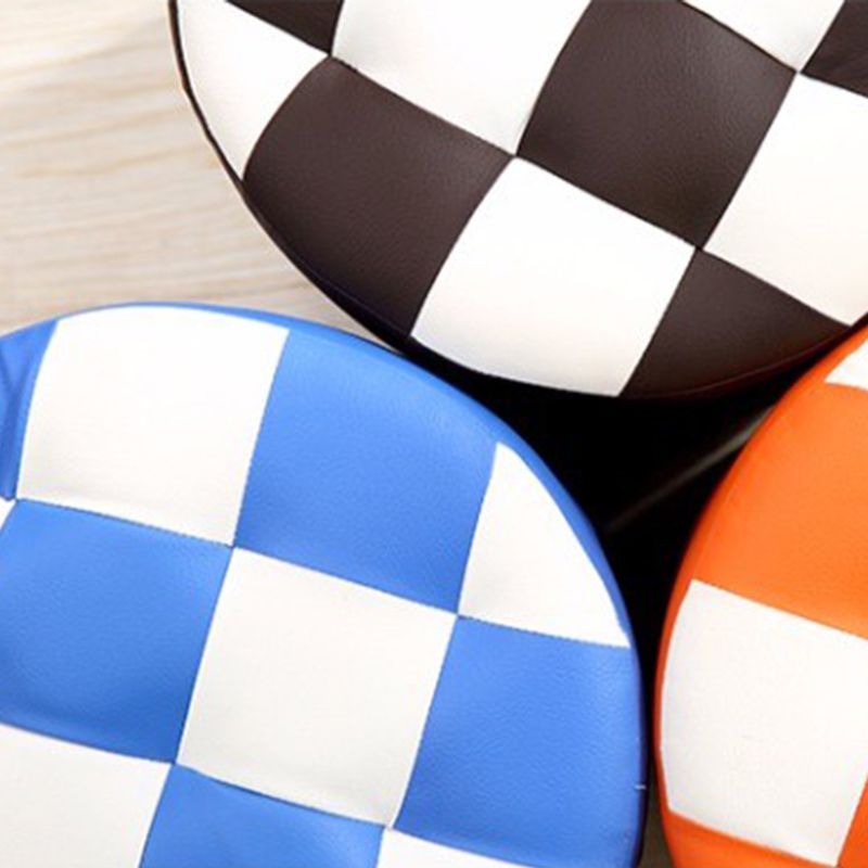 Color Block Ottoman Faux Leather Stain Resistant Cylinder Shape Pouf Ottoman