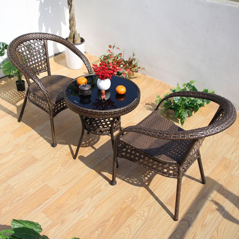 Boho Style Bistro Set 3 Pcs Glass Top Bistro Set for Balcony