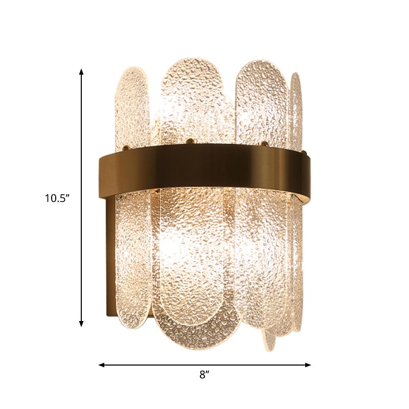 4 Heads Bedroom Wall Lamp Modern Style Golden Wall Lighting Sconce with Oval-Shape Clear Hammered Glass