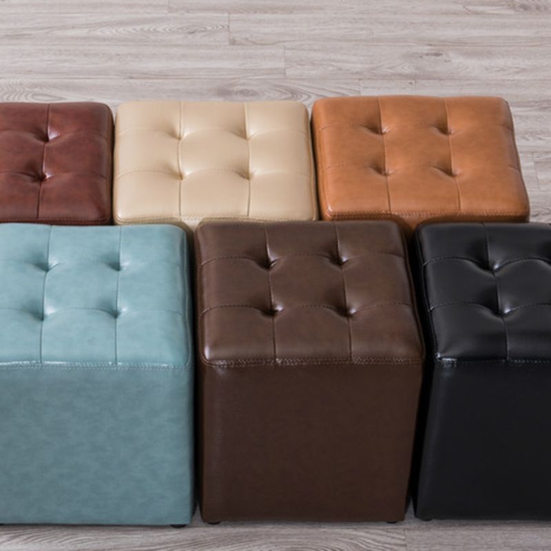 Mid-Century Tufted Ottoman Solid Color Water Resistant Genuine Leather Ottoman