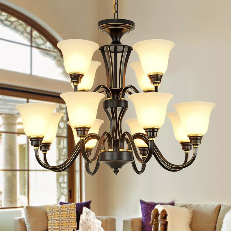 Rustikale glockenförmige Suspension lichtcreme Glas Kronleuchter Beleuchtung für Esszimmer