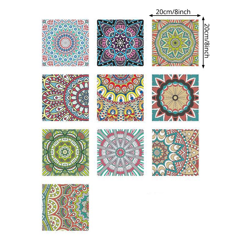 Boho Chic Mandala Wallpaper Panel Red-Blue-Green Pick Up Sticks Wall Decor for Bedroom