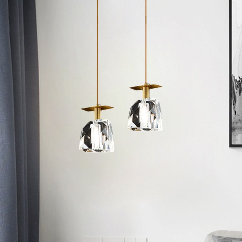 Irregular Cube Clear Crystal Hanging Pendant Contemporary 1 Head Bedroom Mini Ceiling Suspension Lamp in Gold