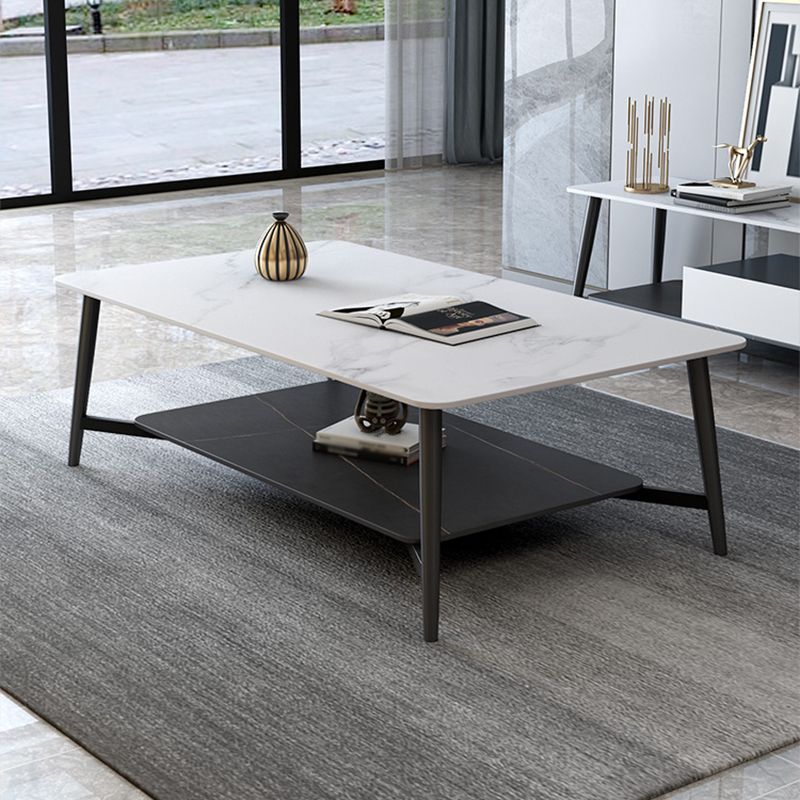 Glam 4 Legs 1 Coffee Table Slate Rectangle Cocktail Table with Shelf