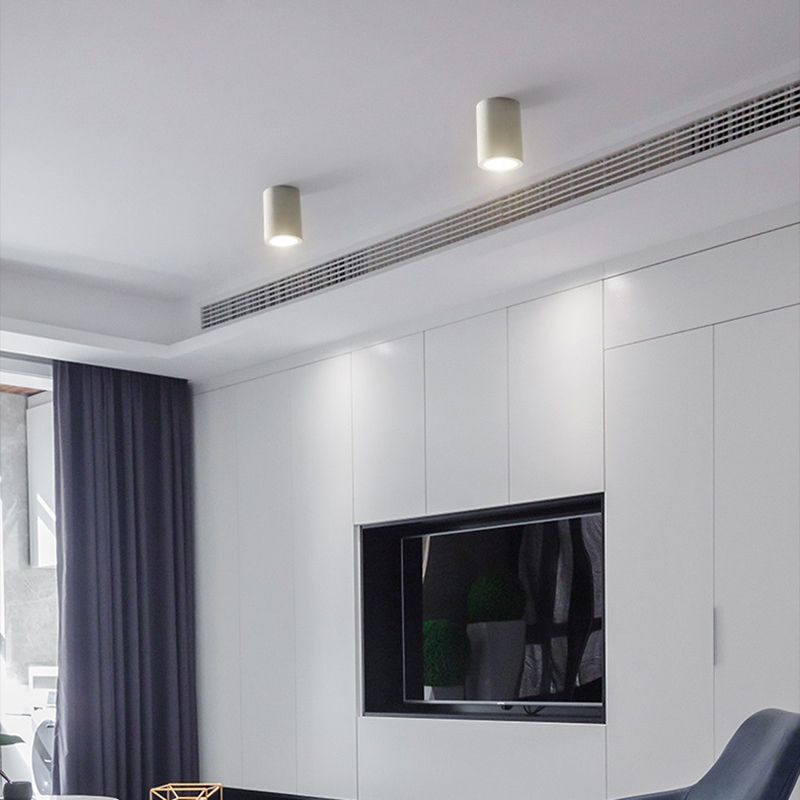 Modern LED Ceiling Flush Cylinder Black / White Cement Flush Mount