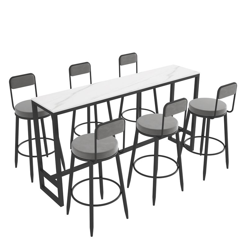 Modern 1/2/7 Pieces Bar Table Set Rectangle Stone Counter Table with Stools for Balcony
