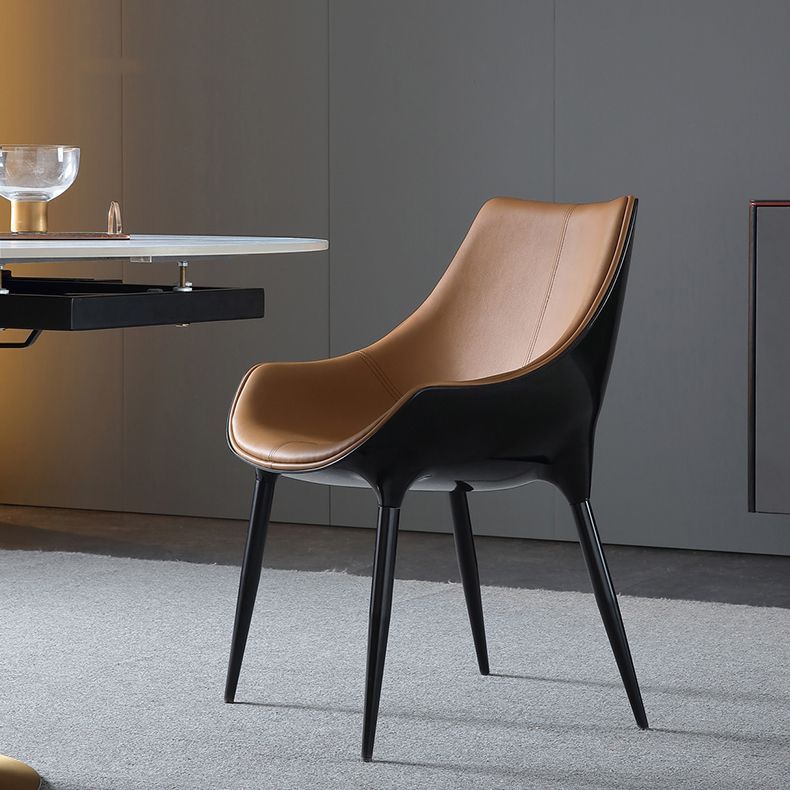 Contemporary Faux Leather Dining Chair Metal Dining Arm Chairs for Home Use
