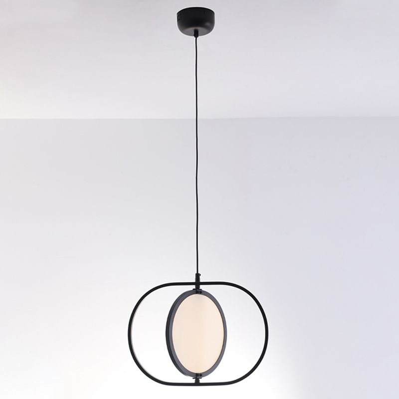 Oblong Bedside LED Pendant Lamp Acrylic Minimalistic Hanging Light Fixture in Black