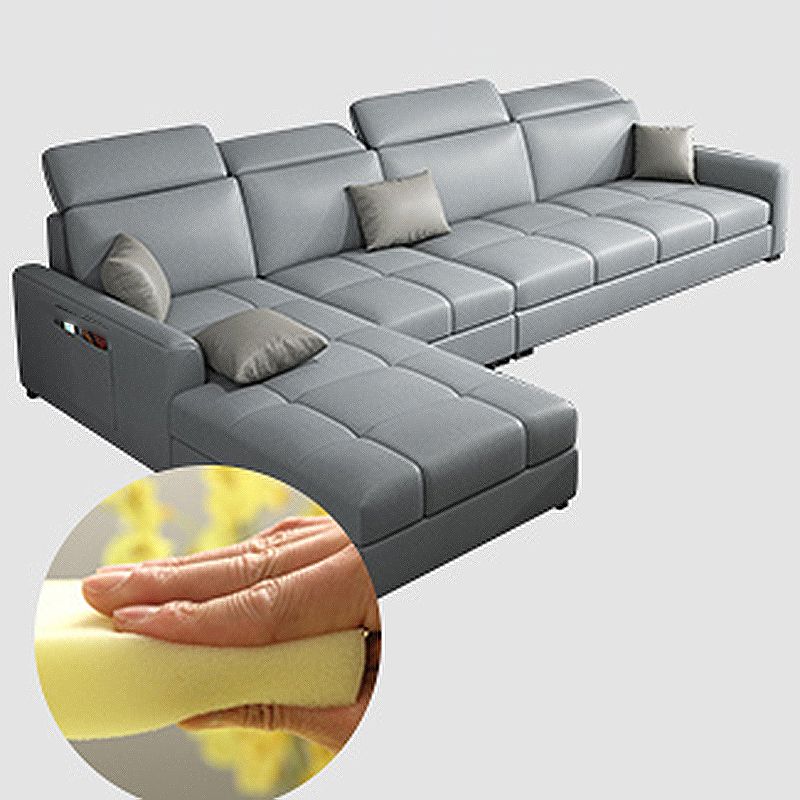 Modern L-Shape 4-seater Sofa and Chaise Recessed Arm Sectional with Pillow Back Cushions