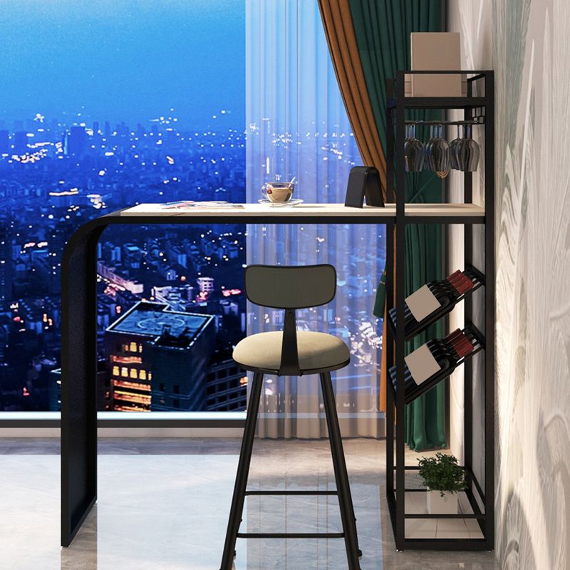 Contemporary Bar Table Stone Rectangle Bar Dining Table with Storage Shelf