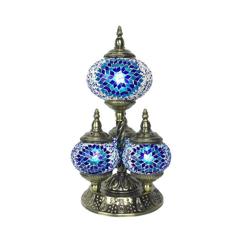 Lampe de lecture elliptique pour salle d'étude, vitrail Vintage à 4 têtes, lampe de Table de nuit jaune/bleu/vert