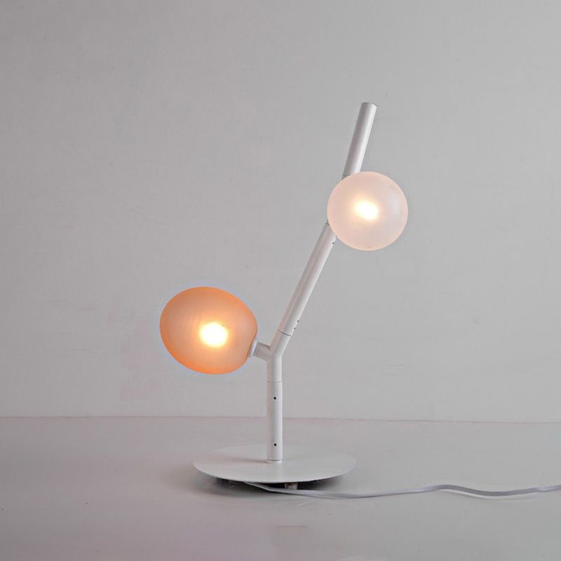 White Finish Branch Night Table Light Modern 2-Light Metallic Desk Lamp with Oval Frosted Glass Shade