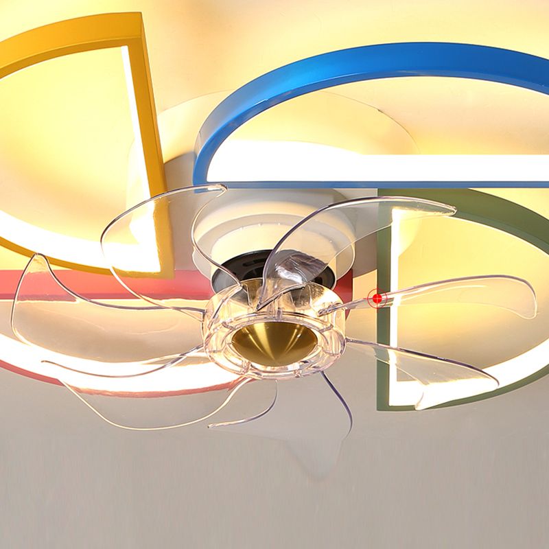Modern Metal Ceiling Fan Lamp Cartoon LED Flush Mount Ceiling Light for Children's Room