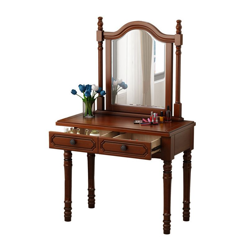 Traditional Mirrored Vanity Set Solid Wood Dressing Table with Stool