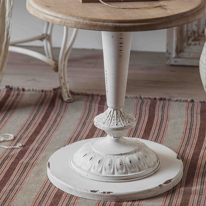 Rustic Style Sofa Side Accent Table Round Shape Metal and Wood Side Table