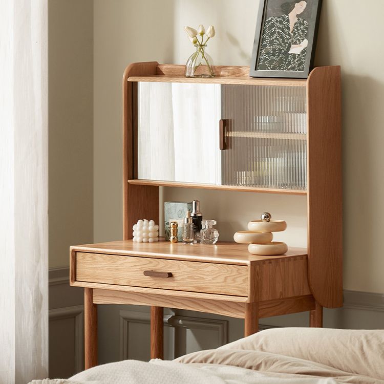 51.97" High 1-Drawer Vanity Desk/Mirror and Stool in Cherry Wood