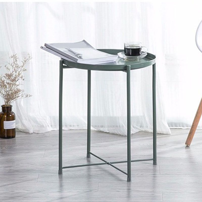 Mid-Century Metal Round Tray Top Side Table 20.5-inch Cross Legs End Table