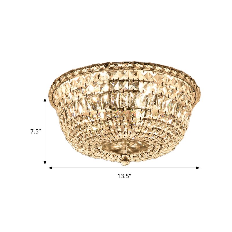 14 "/19.5" W Bowl Shade Crystal Prisms Flush Monte Moderno Stylish 3/6 Luci Clear Finish Soffitto Luce Fissaggio