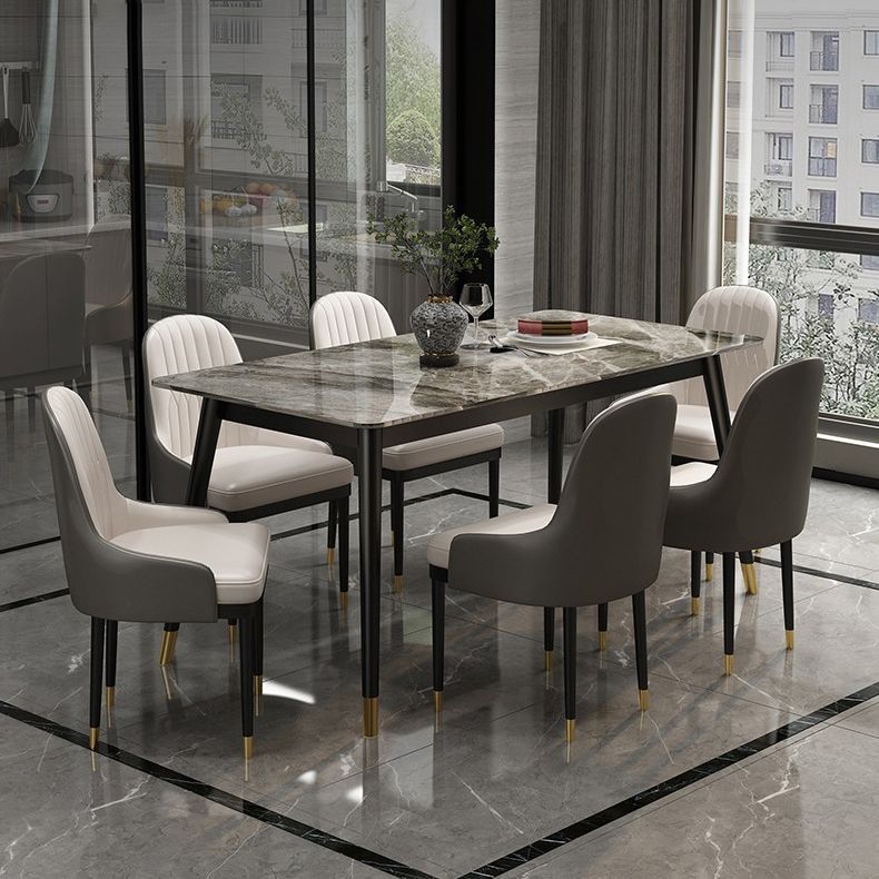 Modern 1/2/5/7 Pieces Grey Dining Set Sintered Stone Dining Table with Leather Chairs