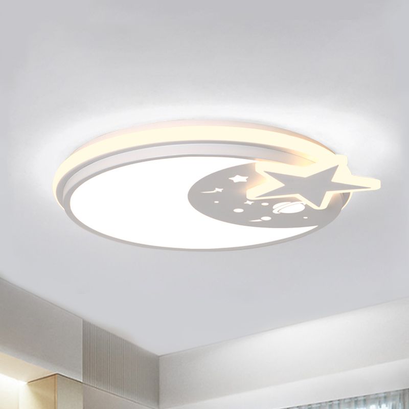 Acrylic Round Flush Mount Light Cartoon LED Flushmount Lighting with Star Decor in White/Pink/Blue