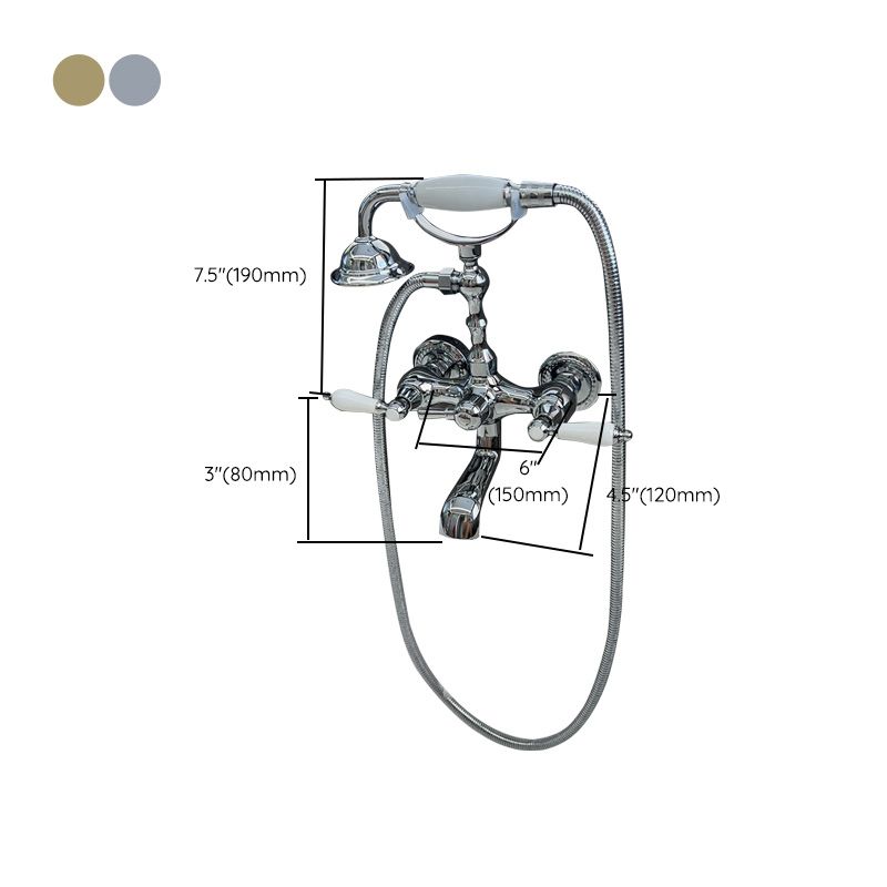 Gold and Silver Claw Foot Tub Faucet Wall Mounted 2-Handle Tub Filler with Handheld Shower