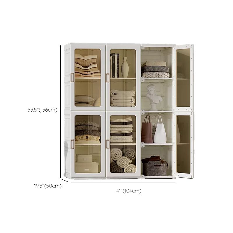 White Foldable Plastic Wardrobe Freestanding Wardrobe with Shelves