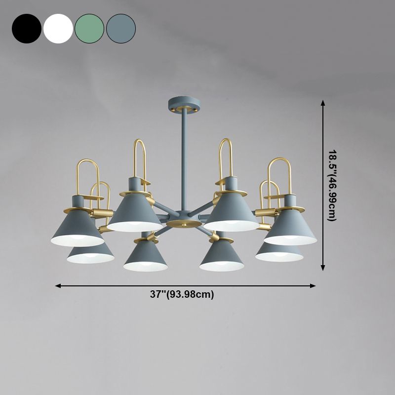 Cone Shade Chandelier Light Nordic Metal Living Room Hanging Pendant with Arc Arm