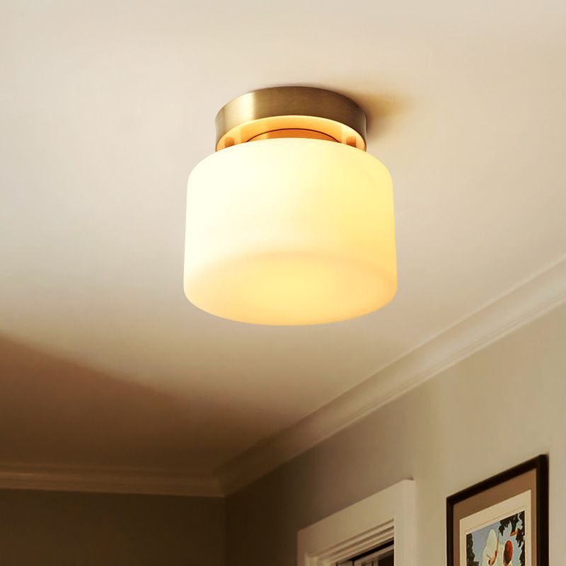 Glass Semi Flush Mount Lighting Cylinder Simple 1 Light Ceiling Fixture