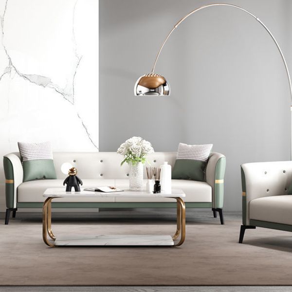 Faux Leather Sofa 27.55" D x 26.37" H Tuxedo Arm Sofa for Living Room