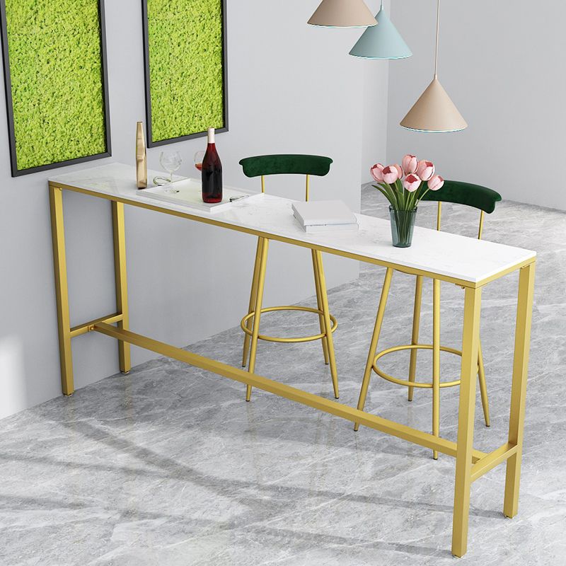 Modern Faux Marble Rectangle White Top Trestle Bar Dining Table for Kitchen