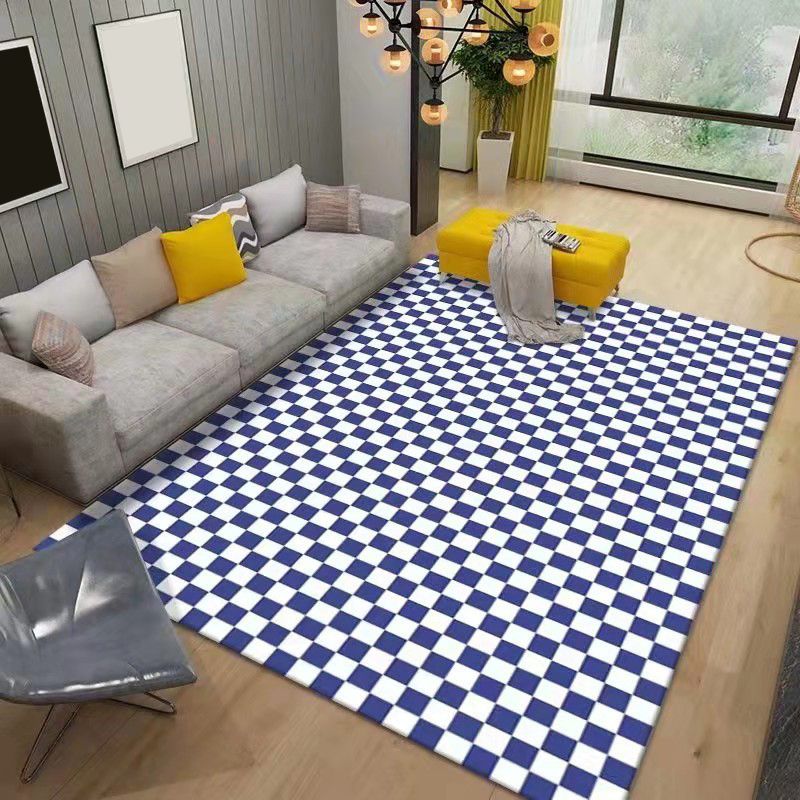 Modern Style Rectangle Shape Rug Lattice Living Room Carpet Polyester Washable Area Rug