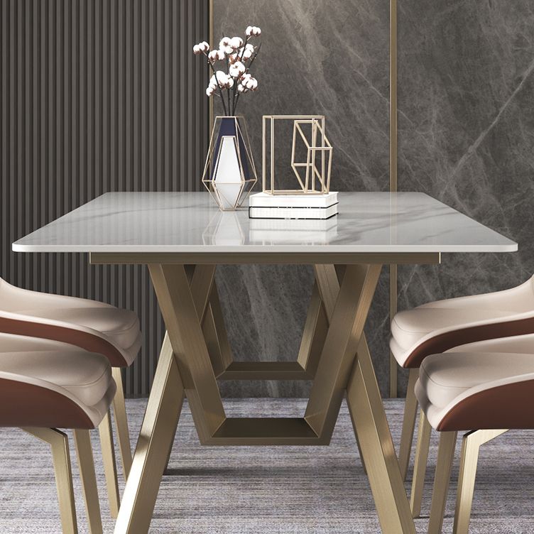 Luxury Sintered Stone Top Table Rectangle Table with Gold Metal Base and 4 Legs