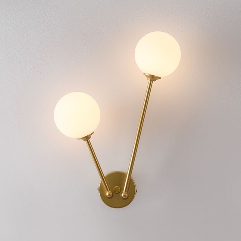 Modern Style Ball Shade Wall Light Glass 2 Light Sconces for Bedroom