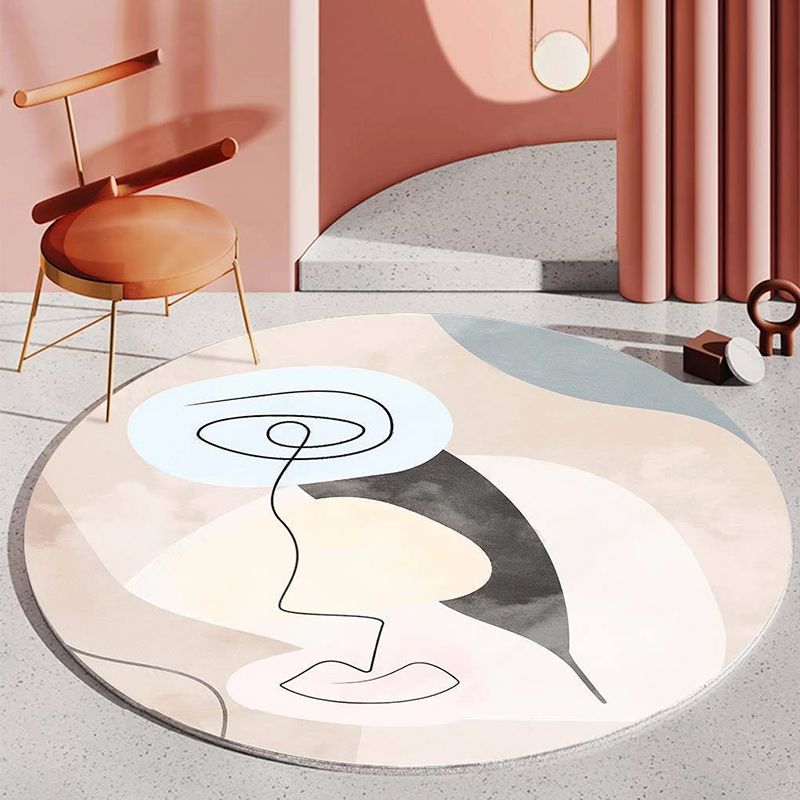 Round Multicolor Nordic Area Rug Polyester Abstract Rug Stain Resistant Indoor Rug for Living Room
