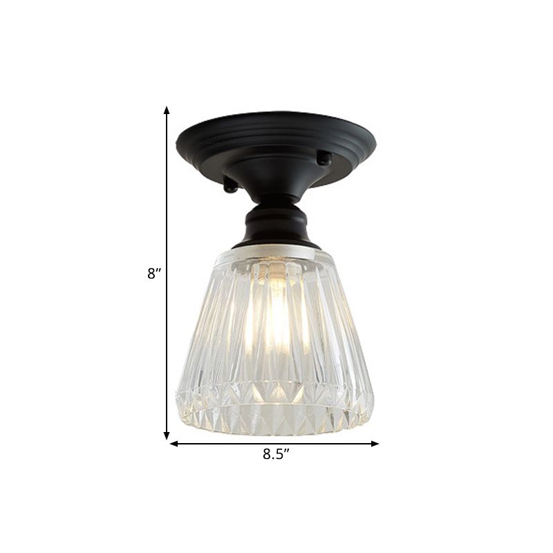 Luminaire semi-encastré à une lumière ondulée/large évasée, luminaire industriel en verre texturé transparent noir