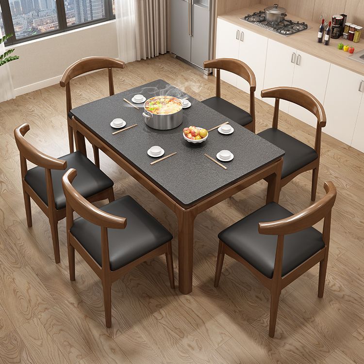 Modern Stone Rectangle Dining Table Rubber Wood Base for Dining Room